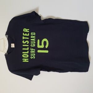 Hollister Shirt Mens XL Navy Tee with Lime Green Embroidery Spell Out Surf Guard